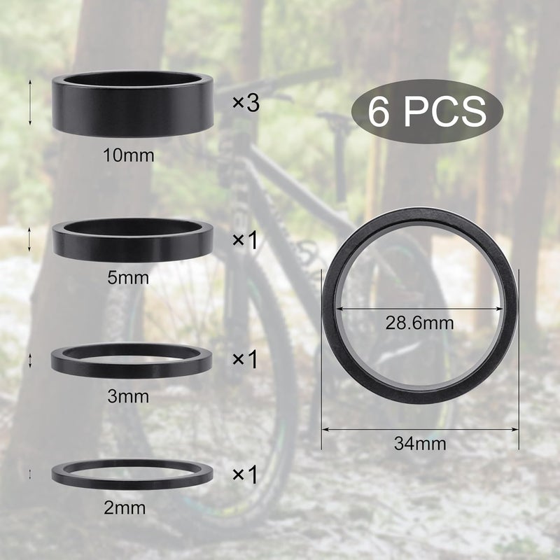 Quacc 6 PCS Headset Spacers 1 1/8" Aluminum Alloy Bike Headset Spacers for MTB BMX Road Bikes 2mm 3mm 5mm 10mm (Black) - Image 2